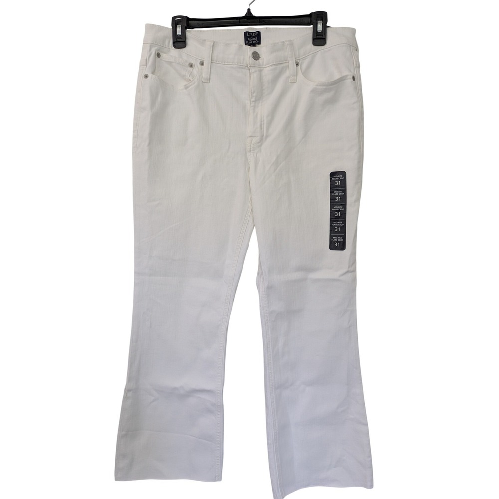 J. Crew Mid Rise Flare Crop Denim Jeans‎ Size 31 White NWT $118 BO933